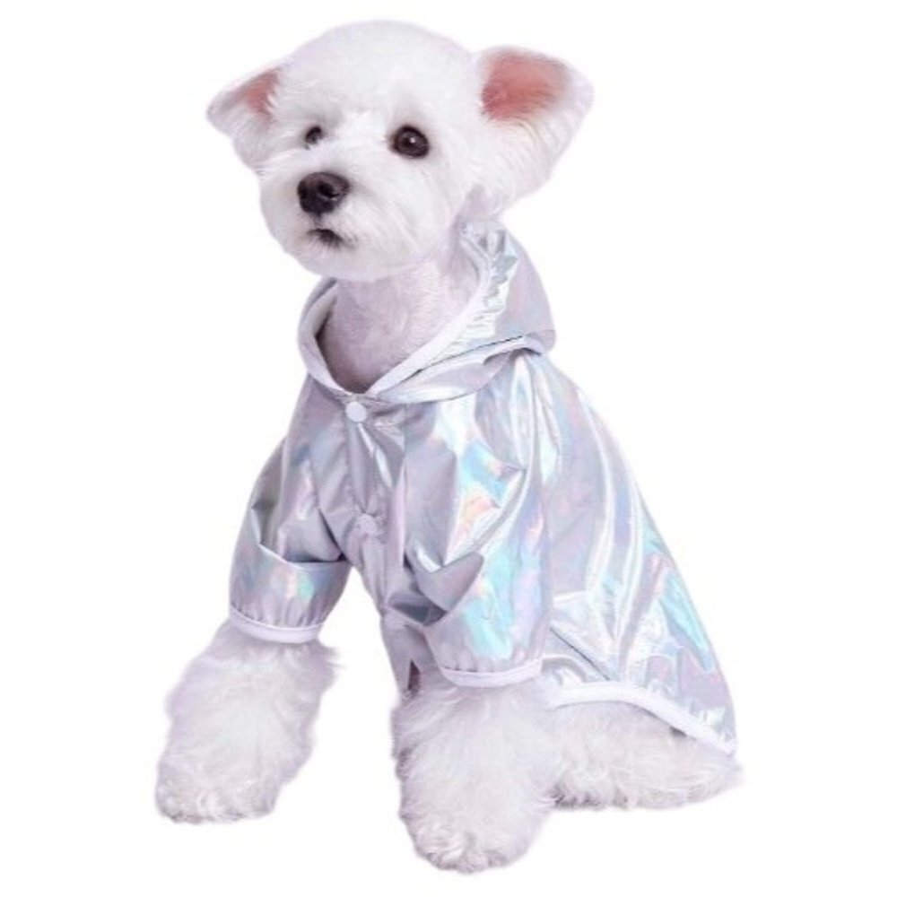 Pet Coat M - L - XL Hooded Laser Holographic Silver White Cat Dog Choose Size